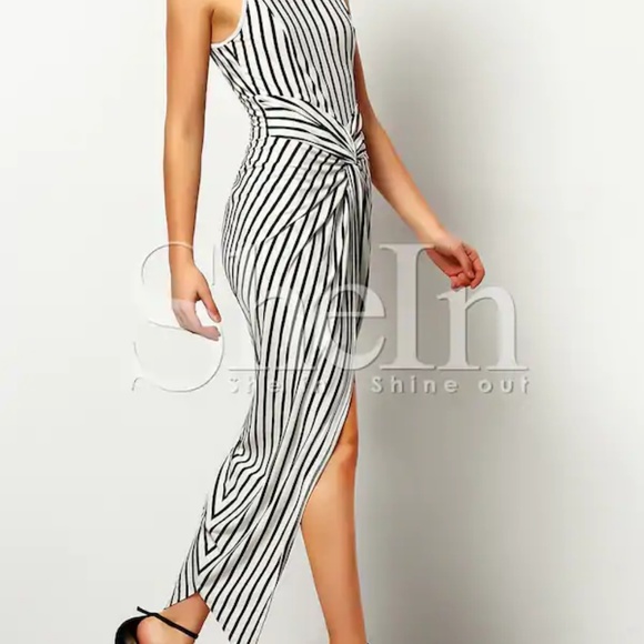 NWOT Shein Striped Knotted Asymmetric Dress - Picture 2 of 4